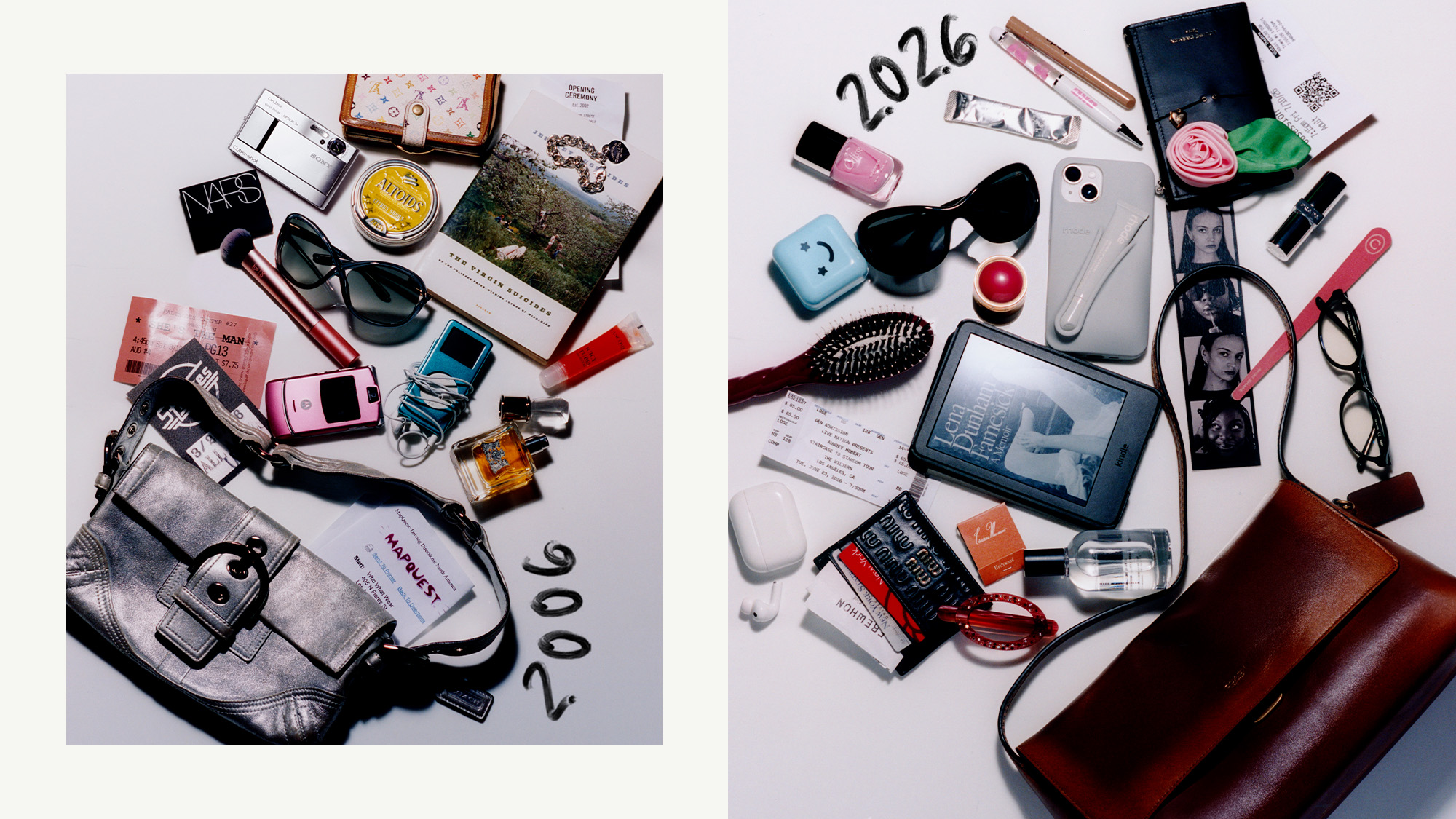 A photo of the inside of a 2006-inspired bag and a photo of the inside of a 2026 bag.