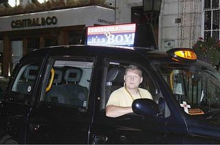 London black cab announcing the birth of the royal baby boy