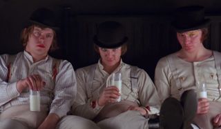 A Clockwork Orange Malcolm McDowell sits with his Droogs at the milk bar