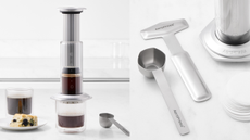 AeroPress Premium Coffee Maker and tools in a white kitchen