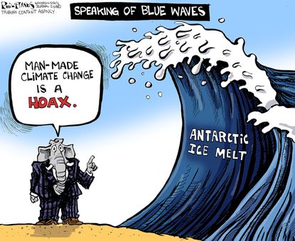 Political cartoon U.S. Republicans climate change man-made ocean Antarctic ice melt