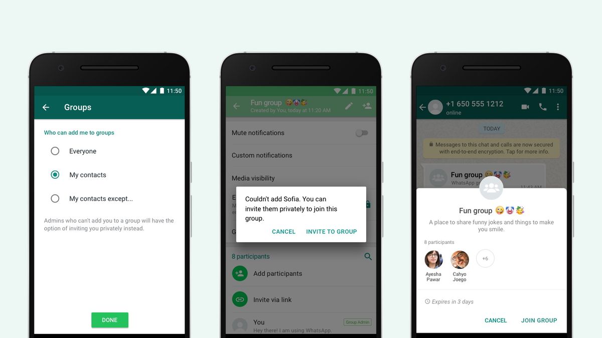 WhatsApp group chat privacy controls