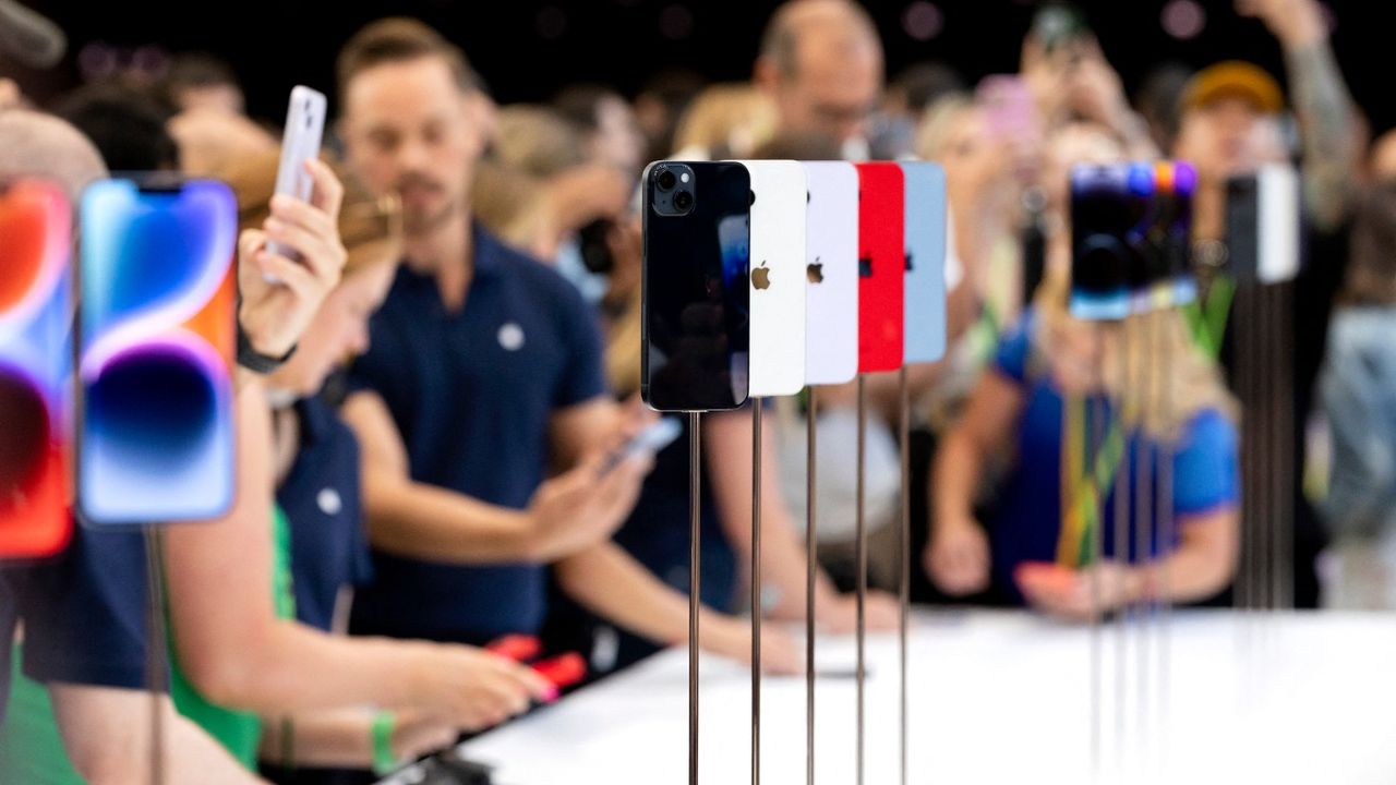 The new iPhone 14 Pro on display at a launch event at Apple Park in Cupertino, California