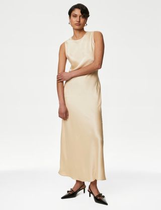 Autograph, Pure Silk Round Neck Midaxi Waisted Dress