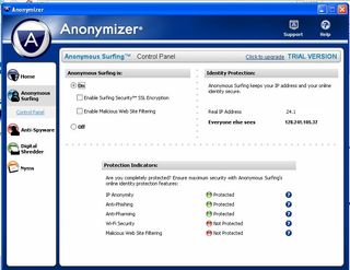 Anonymizer: Anonymous Surfing main dashboard