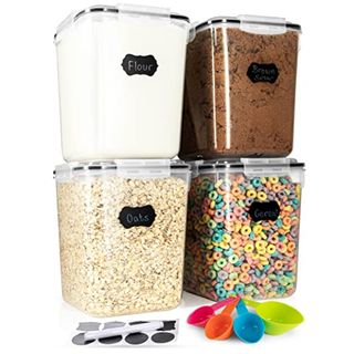 Storeganize Flour Sugar Storage Containers (5.3l/4pk) Great Rice Canisters Sets for the Kitchen Pantry, Large Food Storage Containers With Lids Airtight