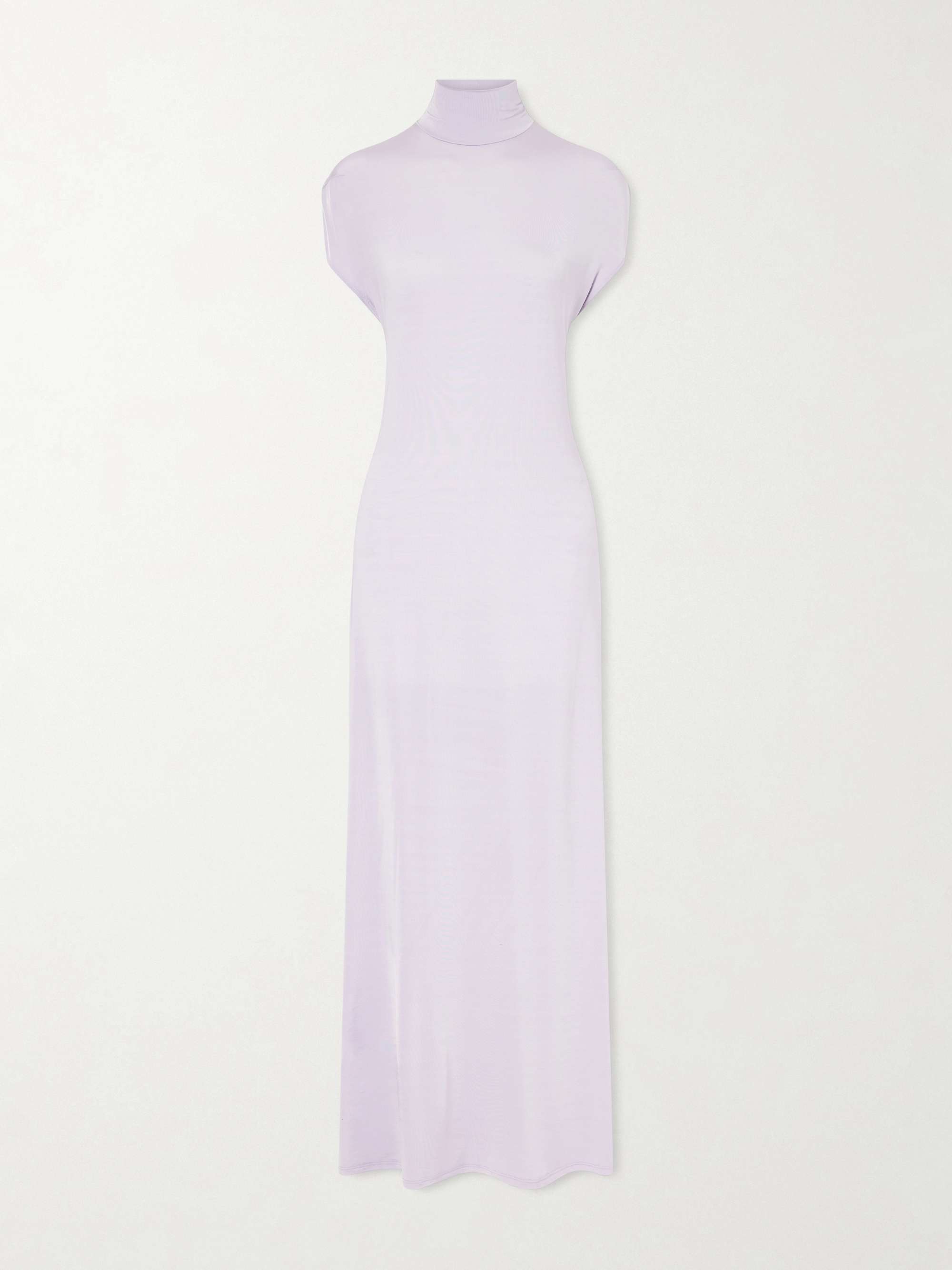 Open-Back Jersey Turtleneck Gown