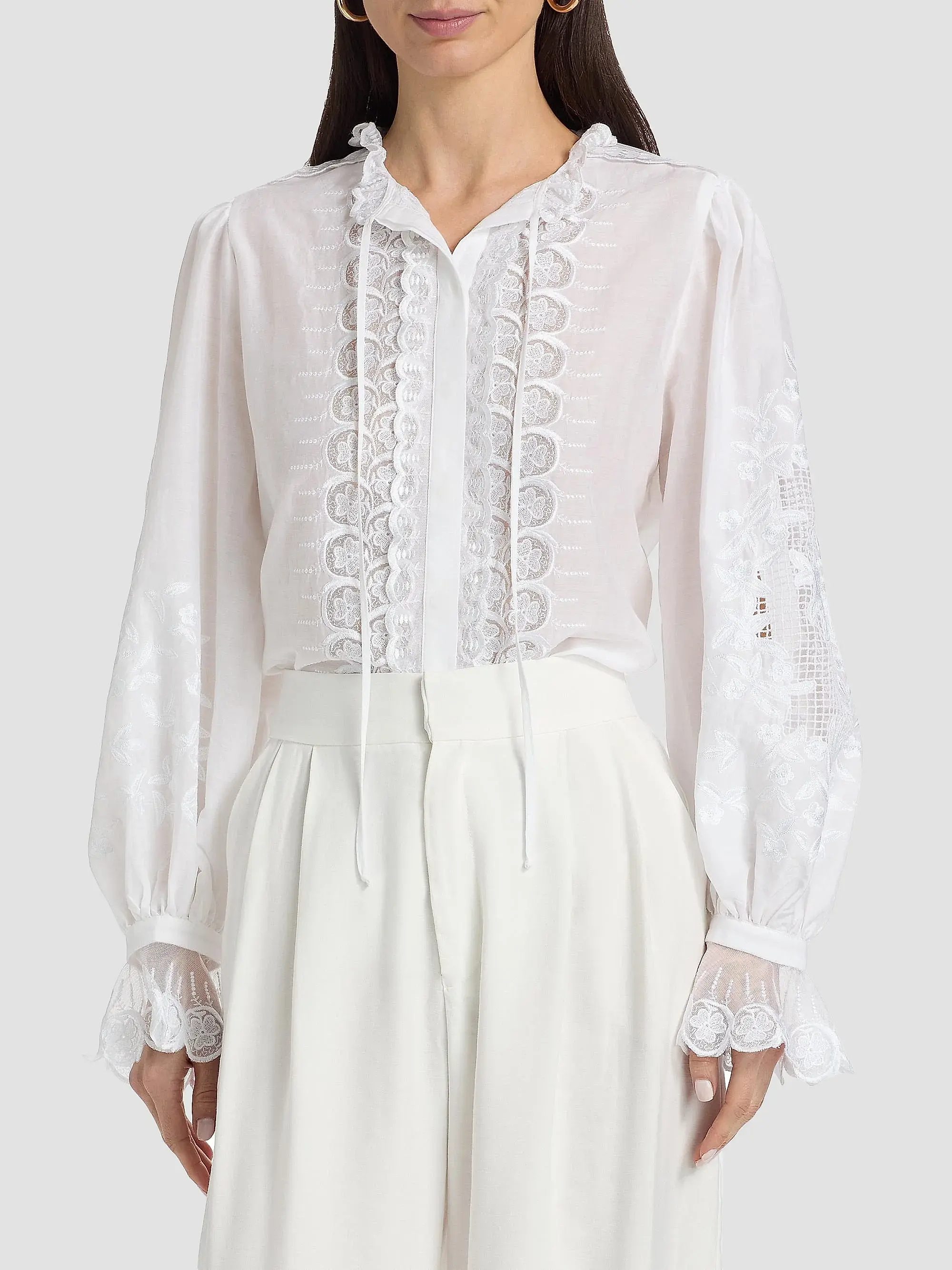 Lacey Embroidered Cotton-Silk Blouse