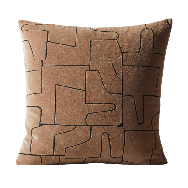 Arabella Sand and Black Velvet Throw Pillow Cover