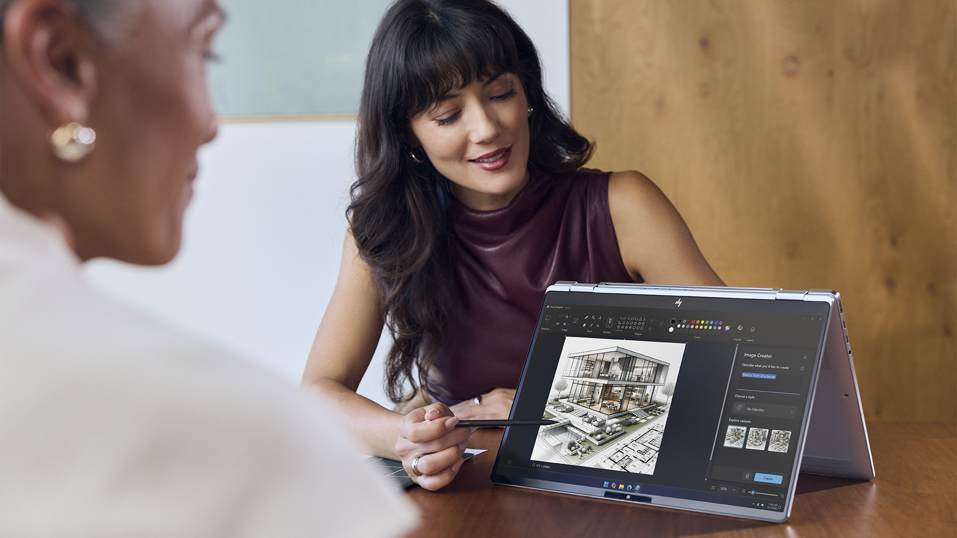 HP Eilitebook in tent mode as a display on a table