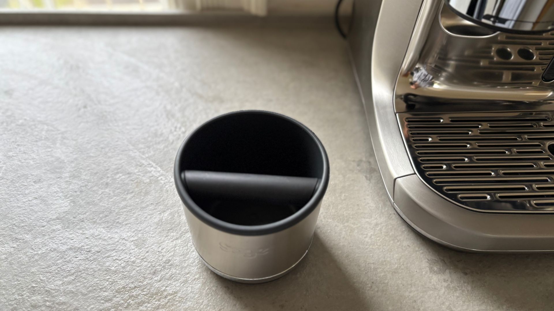 Sage Knock Box Coffee Accessory in Laura&#039;s home