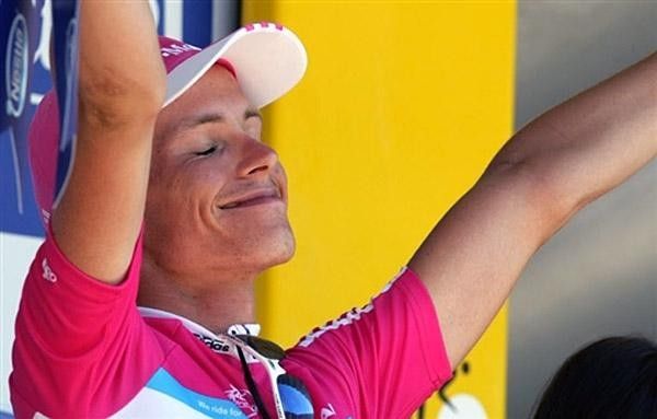 Gerdemann basks in the glory on the overall leader's podium