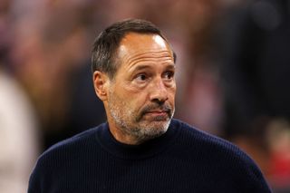 John van't Schip, Head Coach of Ajax looks on prior to the UEFA Europa League 2023/24 match between AFC Ajax and Brighton & Hove Albion at Johan Cruijff Arena on November 09, 2023 in Amsterdam, Netherlands.