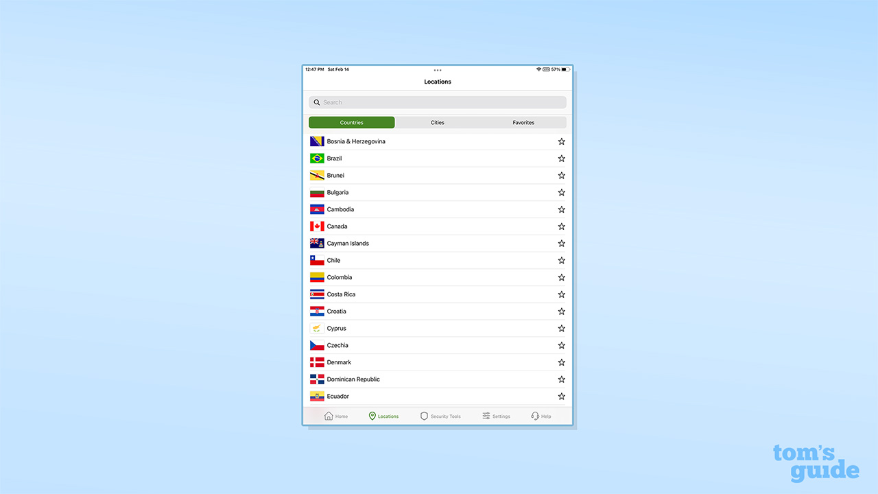 IPVanish's server list on iOS