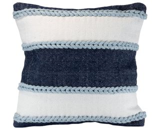 Dark blue and white cushion made from recycled PET plastic with textured pastel blue detail