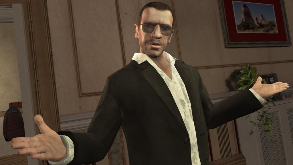 Niko Bellic in a suit and sunglasses.