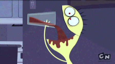 Cheese from Fosters Home for Imaginary Friends chugs coffee