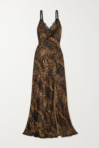 Venice Lace-Trimmed Leopard-Print Silk-Satin Maxi Dress