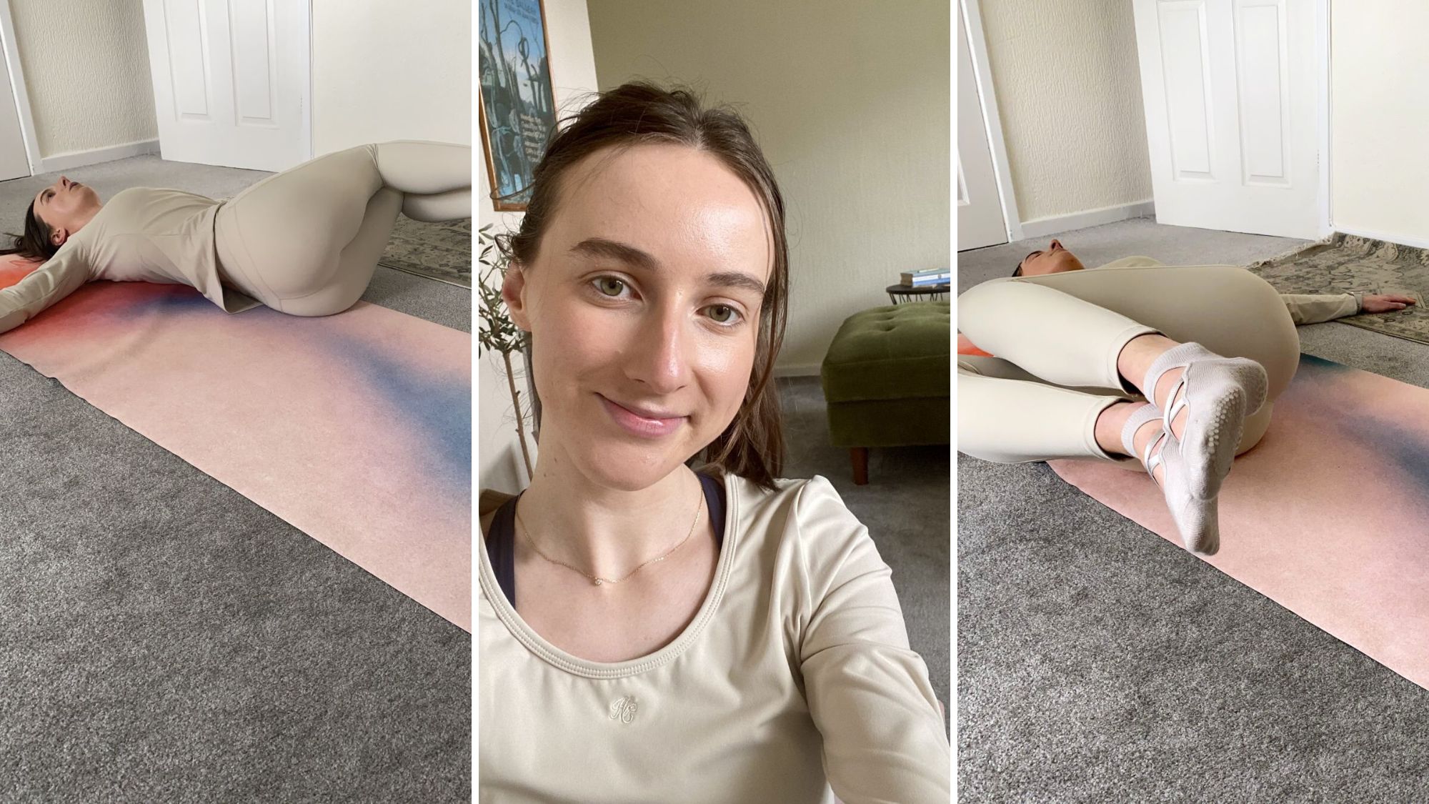 Katie Sims trying a Pilates spine twist supine every day