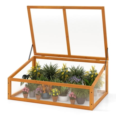 Costway Garden Portable Wooden Green House Cold Frame Raised Plants Bed Protection