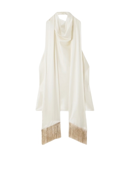 Ninna Ricci , Fringed scarf-detailed draped satin halterneck top