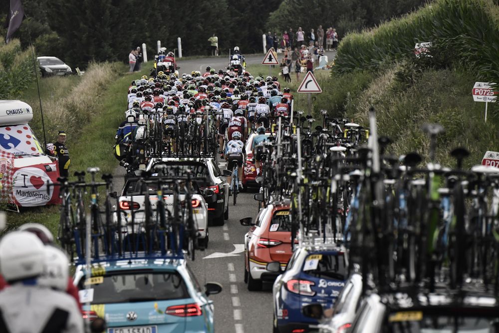 The race caravan during stage 11 at the Tour de France