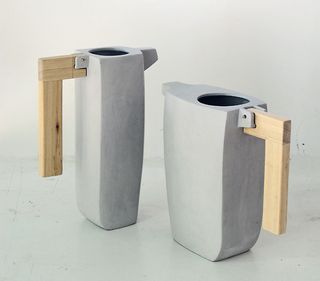 Set of square ceramic jugs with square wooden handles