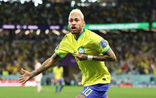 Neymar celebrates scoring at the 2022 World Cup