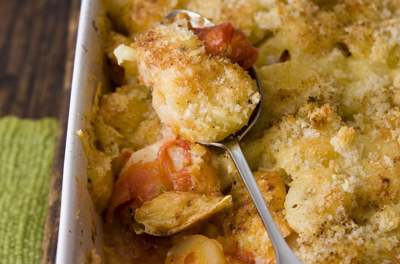 Parsnip and tomato gratin