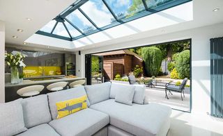old, detached garage was converted into this open plan, single-storey home
