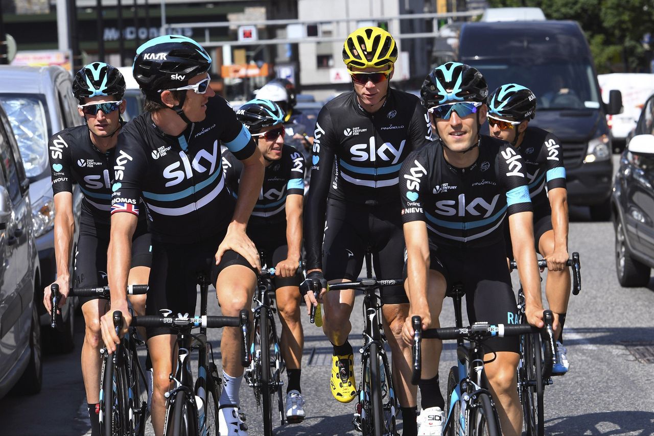 Team Sky head out for an easy spin