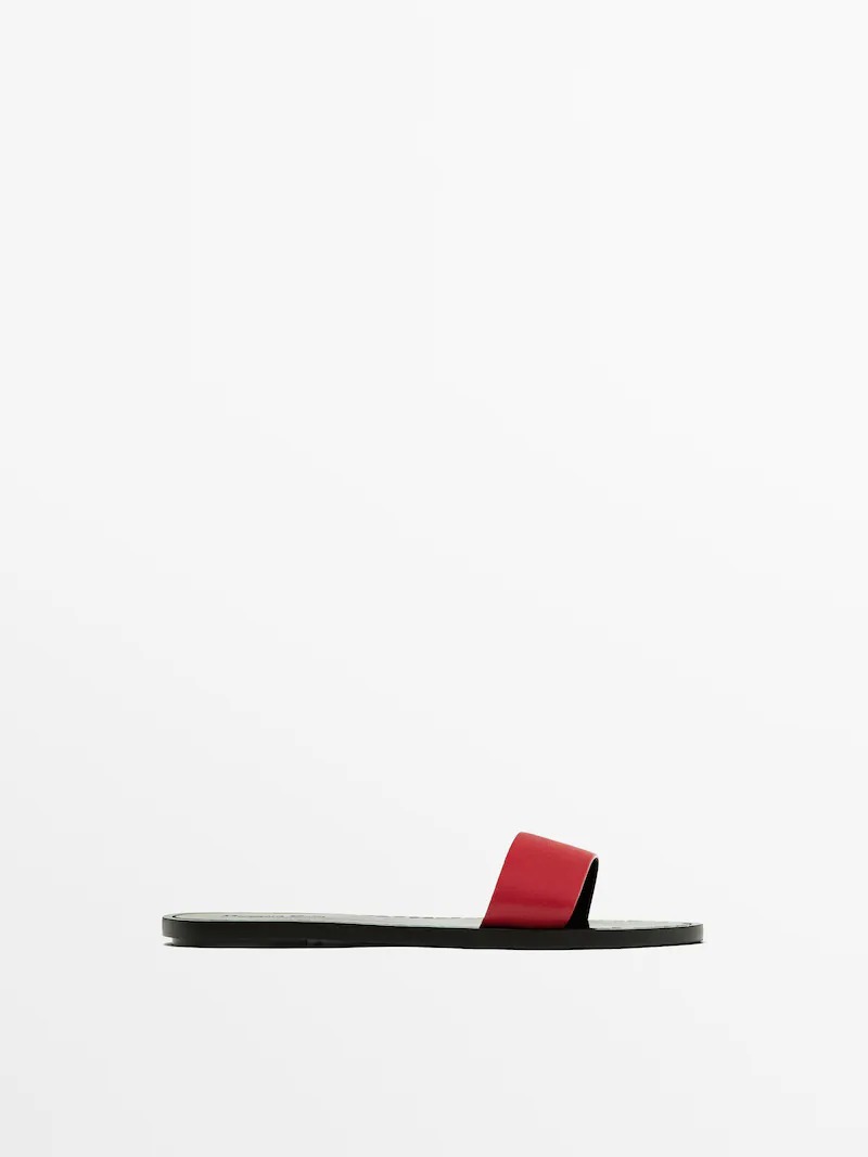 Massimo Dutti red leather slides