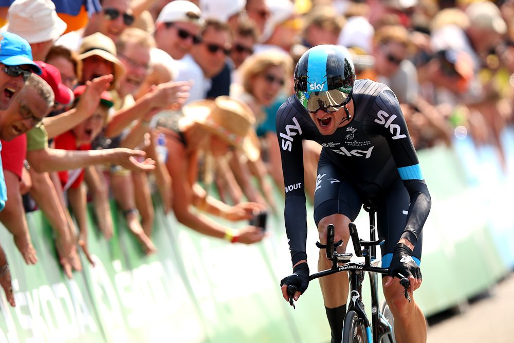 Wouter Poels shows the effort of the 13.5km stage.