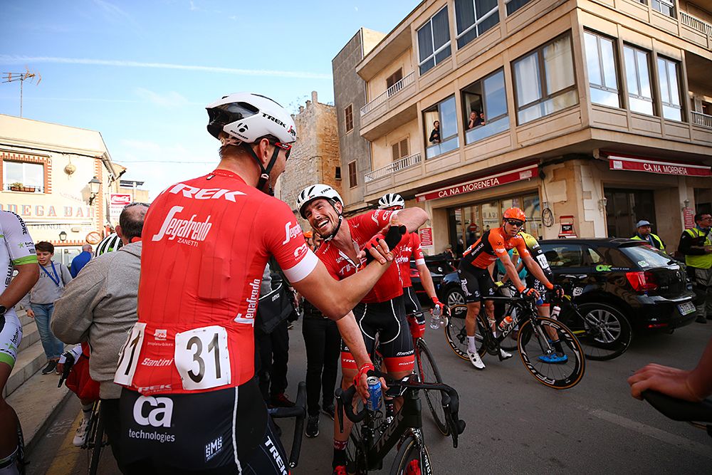 John Degenkolb celebrates winning the bunch sprint in Ses Salines