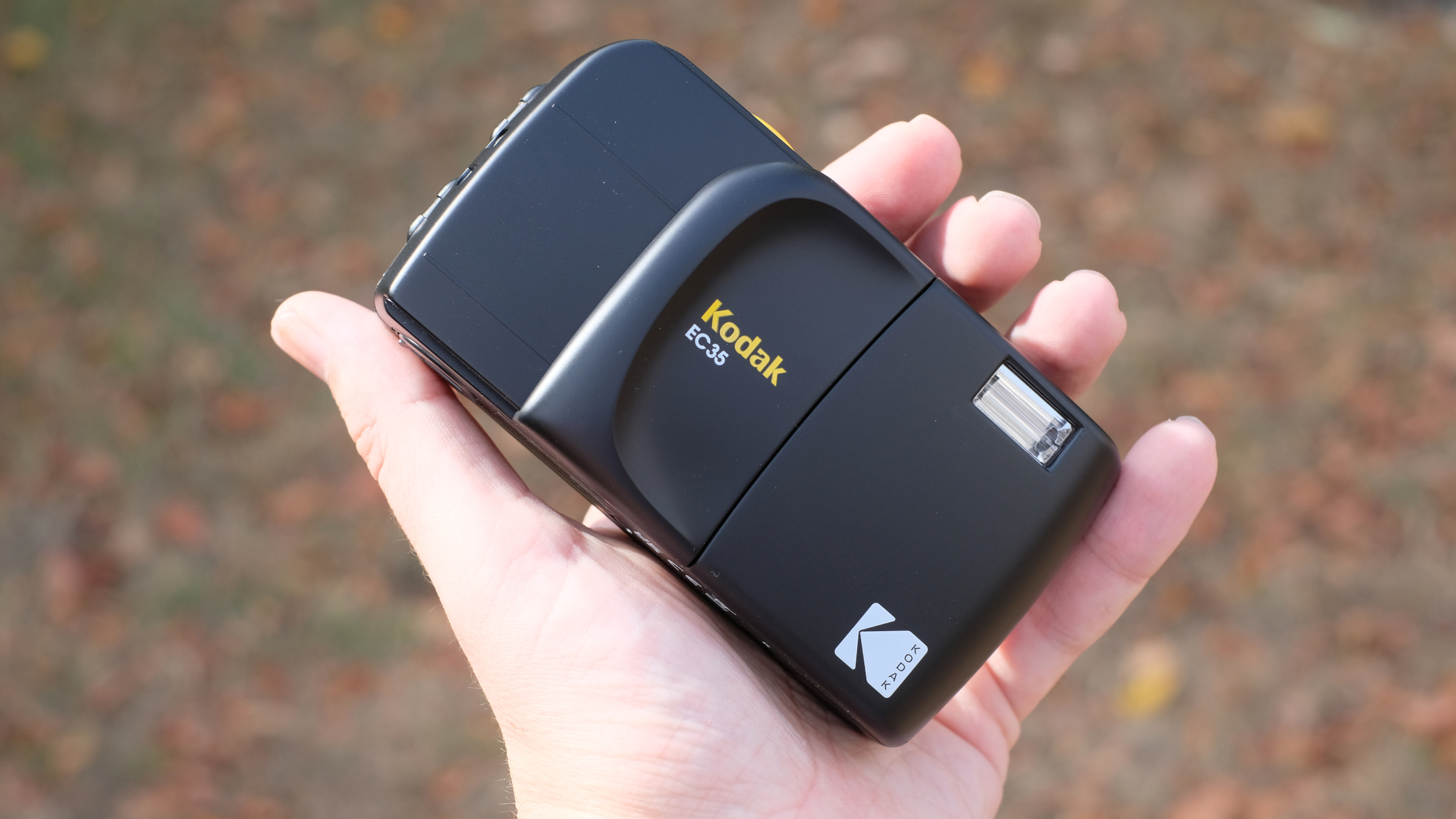 Photograph of the Kodak EC35 point-and-shoot film camera in black