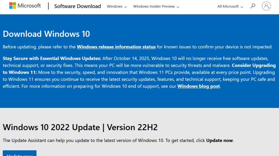 Microsoft Windows website screenshot (August 2025).