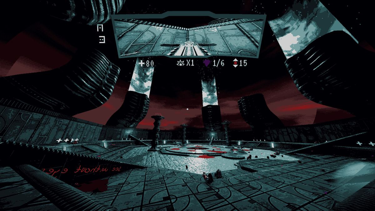 giant empty arena in hellscreen under red sky