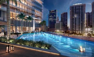 pool at Rafael Viñoly’s luxury residential project One River Point in Miami