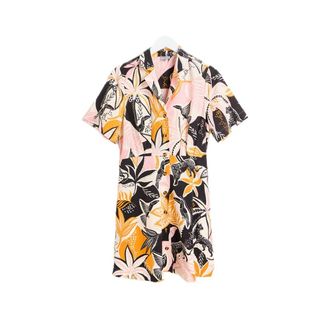  Oliver Bonas Pink and Orange Tropical Mini Shirt Dress