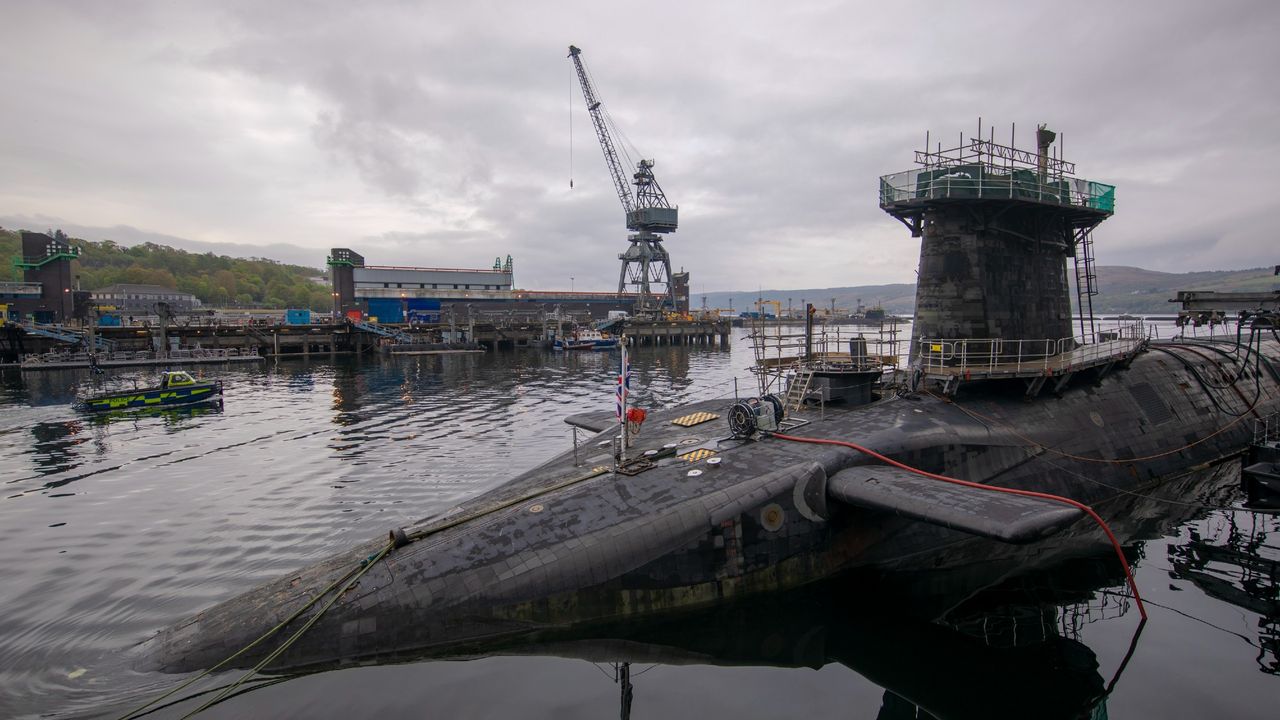 HMS Vigilant, one of the submarines which carries the UK&#039;s Trident nuclear deterrent, docked in Faslane, Scotland