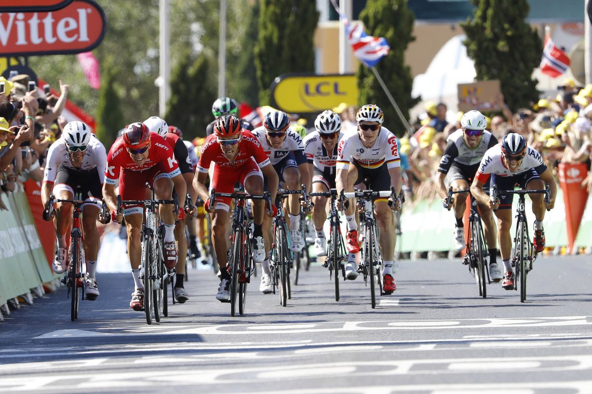 The peloton is led home by Alexander Kristoff