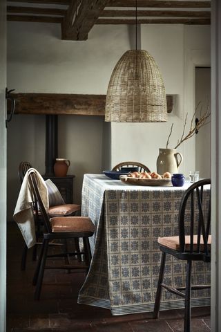 Ian Mankin fabrics on a dining table in a home