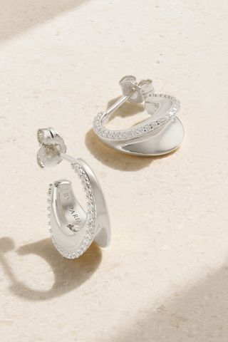 O Huggies mini recycled sterling silver sapphire hoop earrings