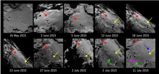 Surface changes that Rosetta scientists saw in the Imhotep region in 2015.