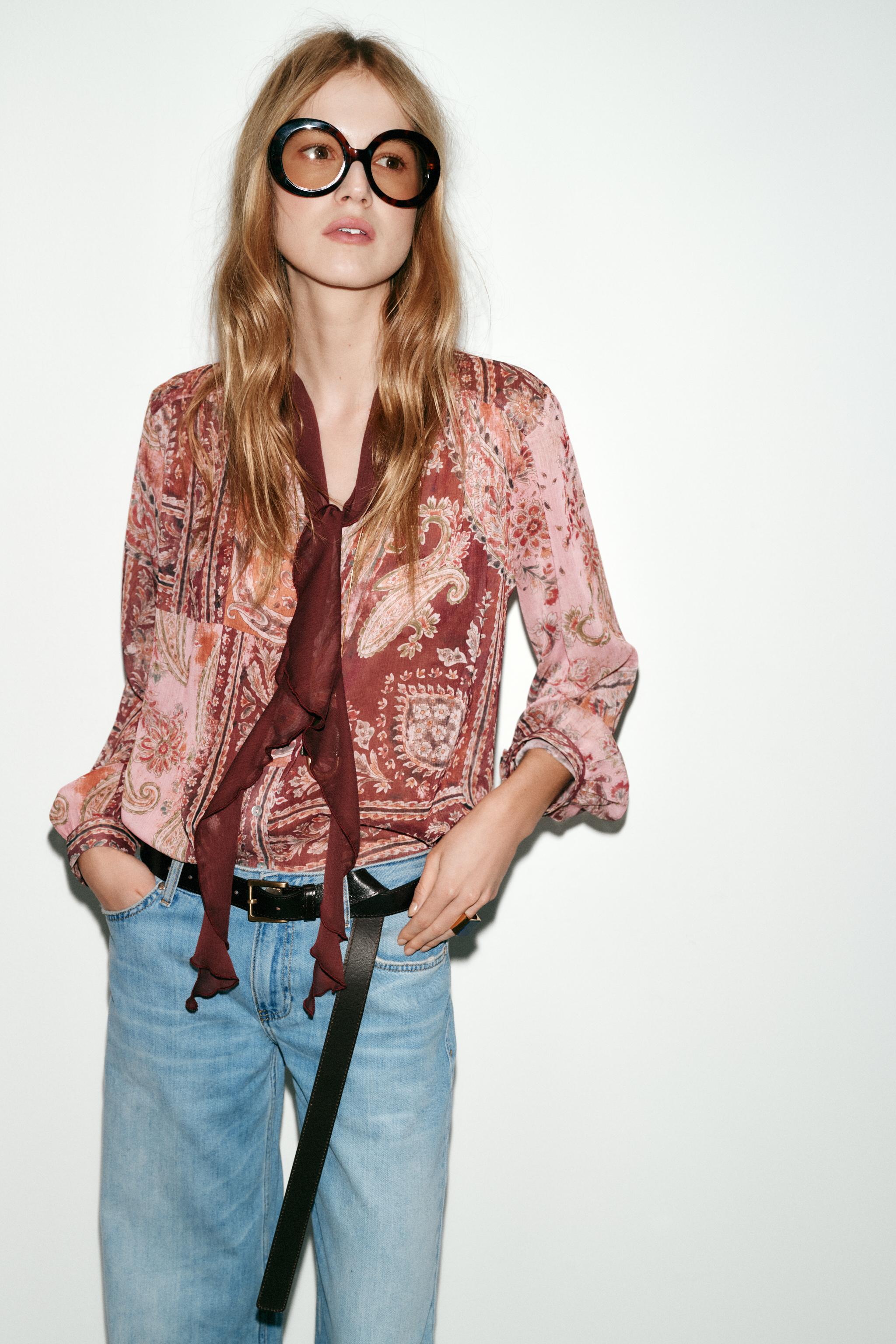 Printed Blouse With Bow