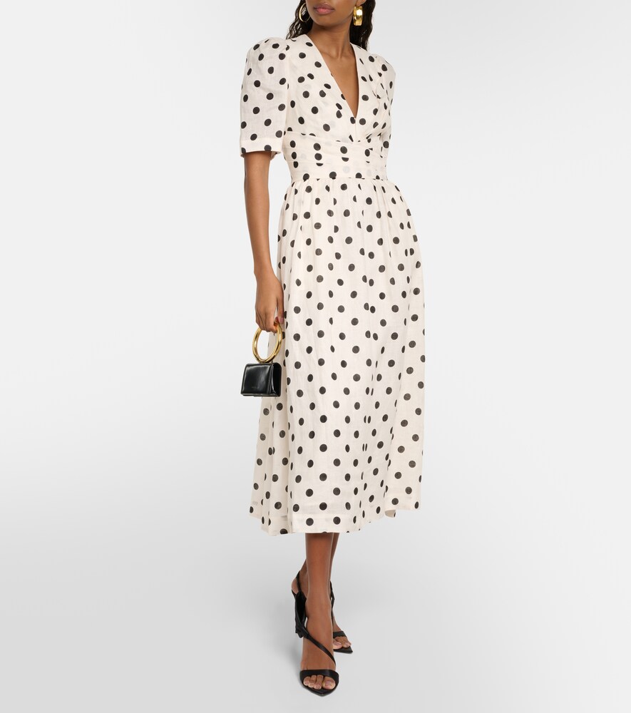 Crush Polka-Dot Linen Midi Dress