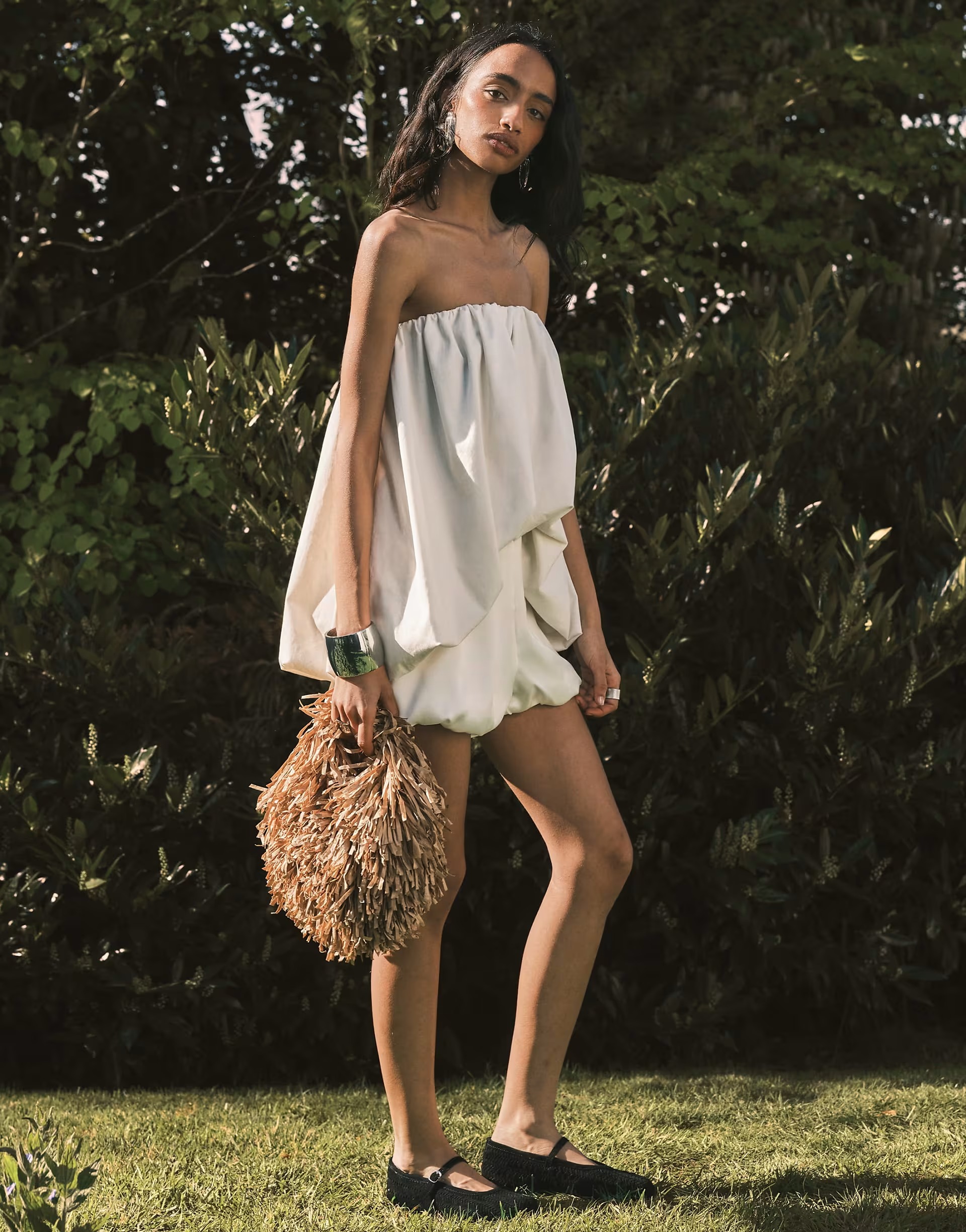 Topshop, Satin Bubble Shorts in ivory