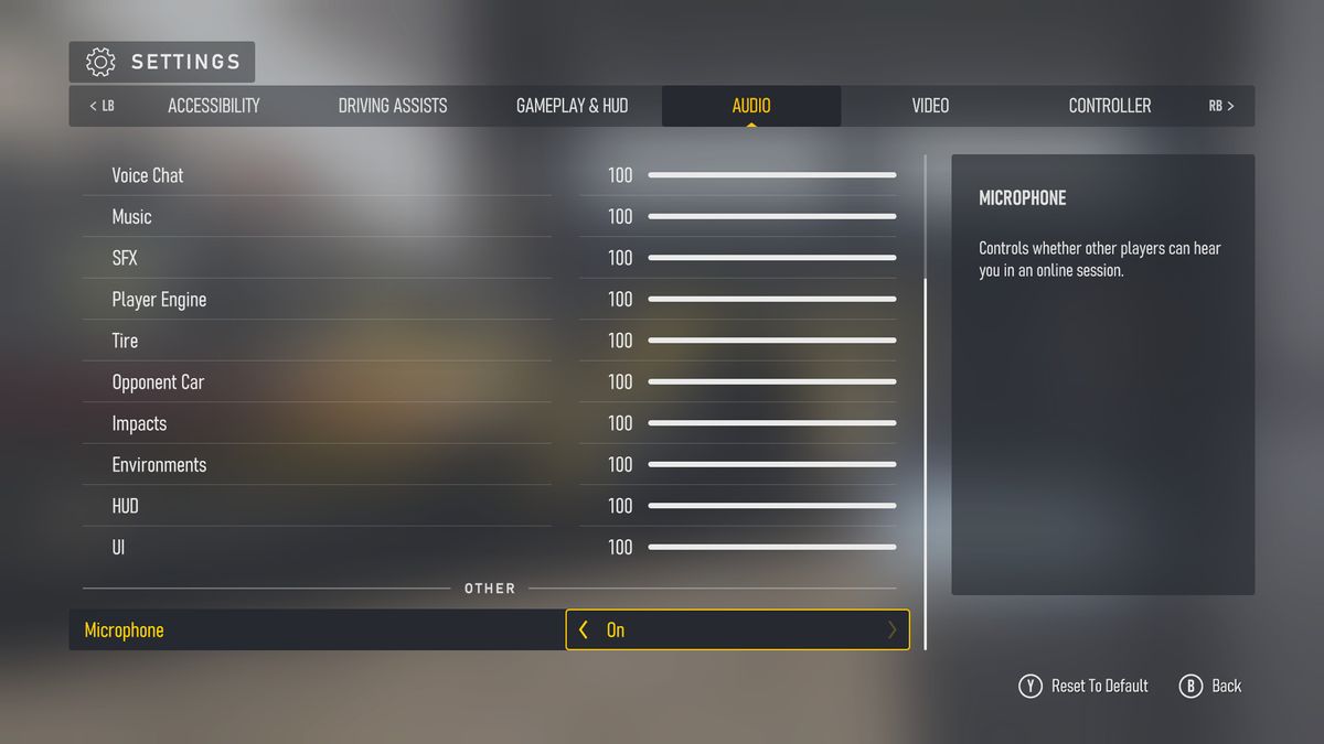 Screenshots of Forza Motorsport (2023)'s accessibility menus and settings.