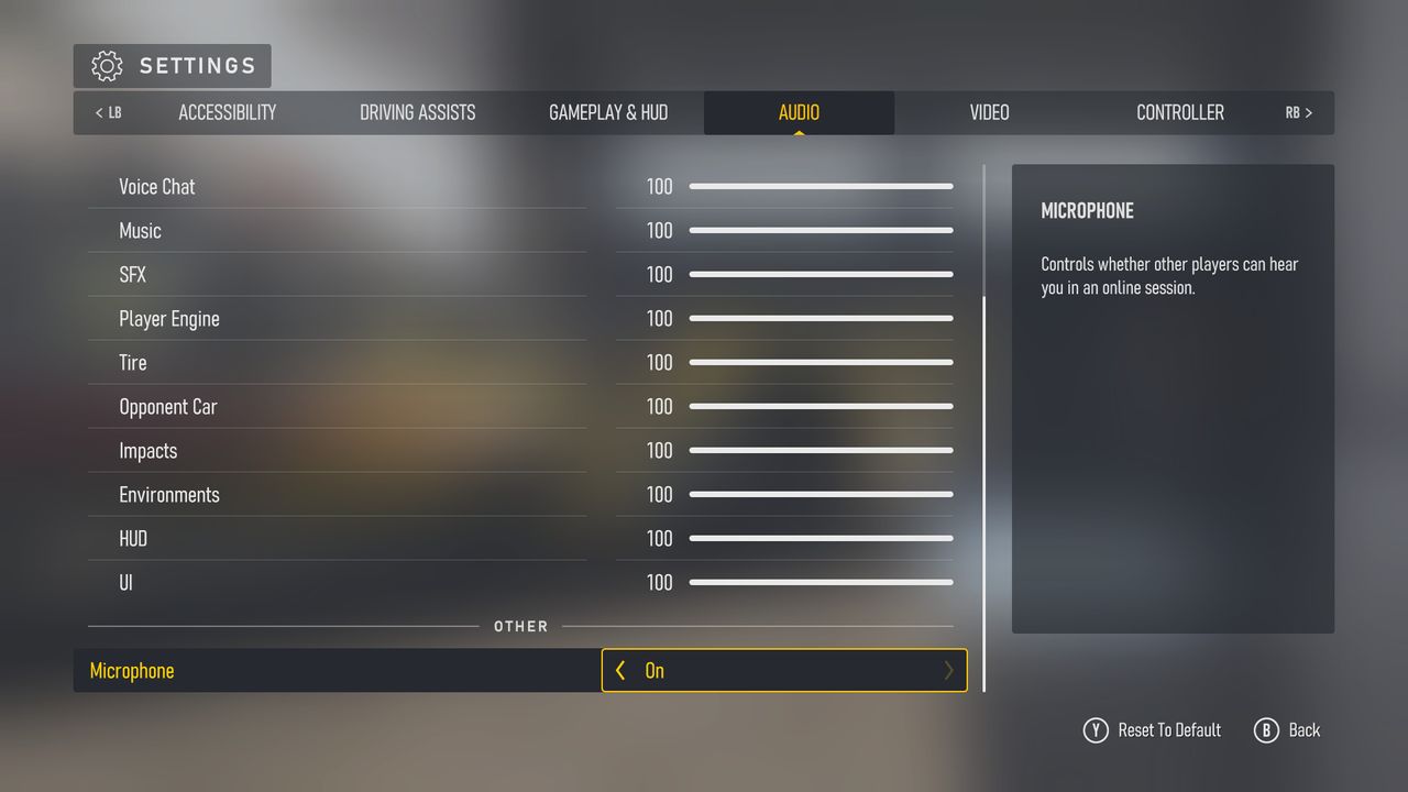 Screenshots of Forza Motorsport (2023)'s accessibility menus and settings.