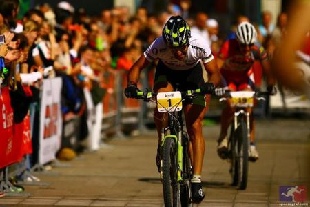 Marathon World Champion Alban Lakata sprints for the line